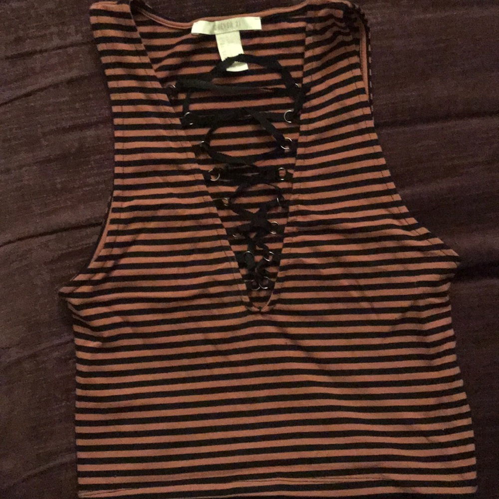 Striped lace up top